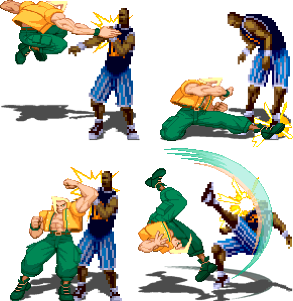 Charlie (Street Fighter Alpha) and Shaquille O'Neal (Shaq Fu).